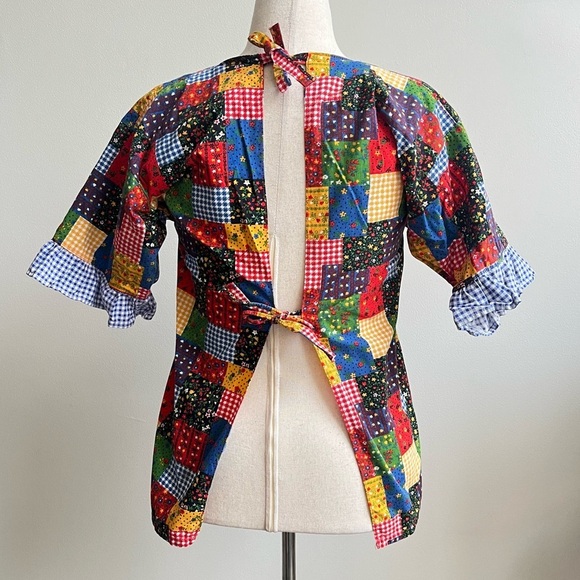 Vintage 1970s Design House Novelty Print Smock Top Blouse // Yellow Green Orange - Picture 4 of 5